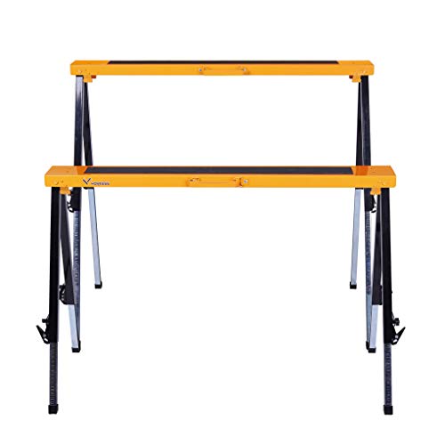 Multi Purpose Steel Sawhorse, Folding Legs Height Adjustable 330 Lbs Load Capacity Per Unit Twin Pack WK-SH032T