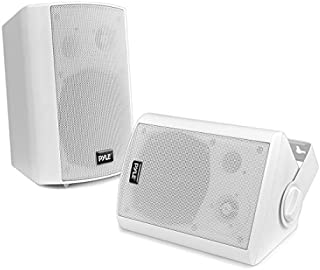 Outdoor Wall-Mount Patio Stereo Speaker - Waterproof Bluetooth Wireless & No Amplifier Needed - Portable Electric Theater Sound Surround System for Home Party Cabinet Enclosure- Pyle PDWR61BTWT