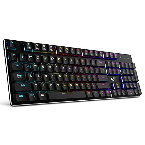 Mechanical Keyboard HAVIT RGB Backlit Wired Gaming Keyboard Extra-Thin & Light, Kailh Latest Low Profile Blue Switches, 104 Keys N-Key Rollover HV-KB395L (Black)