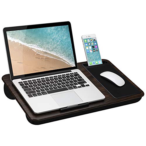 LapGear Home Office Lap Desk with Device Ledge, Mouse Pad, and Phone Holder - Espresso Woodgrain - Fits Up to 15.6 Inch Laptops - Style No. 91575