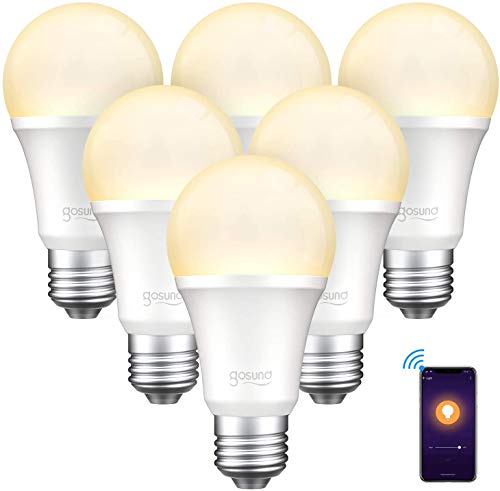 Gosund Smart Light Bulb Compatible with Alexa, Google Home, WiFi LED Bulb, E26 Dimmable Bulb A19 No Hub Required 2700K Warm White 8W Lights 75W Equivalent Lighting 6pack