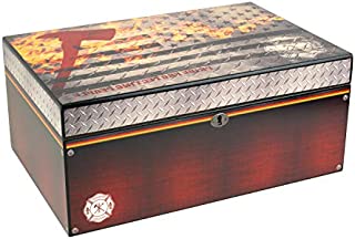 Humidor Supreme Red Line FD, Cigar Humidor Honoring Firefighters, Spanish Cedar Tray, 3 Dividers, Holds up to 100 Cigars, by Quality Importers