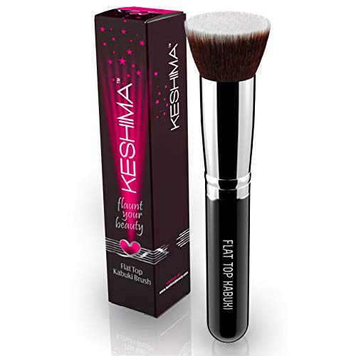 Flat Top Kabuki Foundation Brush By Keshima - Premium Makeup Brush for Liquid, Cream, and Powder - Buffing, Blending, and Face Brush