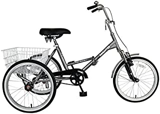 Tri-Rad 20 Inch Wheels Single Speed Adult Folding Tricycle, Silver