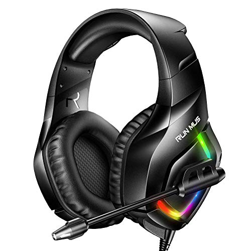 RUNMUS Gaming Headset PS4 Headset with 7.1 Surround Sound, Xbox One Headset with Noise Canceling Mic & RGB Light, Compatible w/ PS4, Xbox One(Adapter Not Included), PC, Laptop NS Game Boy Advance