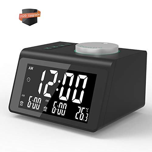 Alarm-Clock-for-Heavy-Sleepers|Alarm Clock Radio with 2 USB Ports and Dual Alarm,Digital Alarm Clock with 7 Alarm Sounds,Sleep Timer, Dimmer and Battery Operated