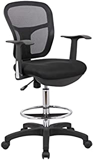 Office Factor Drafting Chair with Foot Ring, Mesh Back Drafting Clerk Stool, Adjustable Height, Removable Arms Swivel Chair for Office and Home