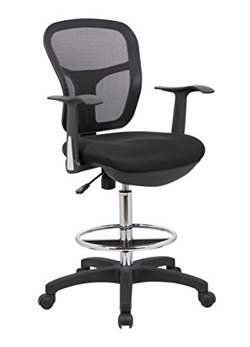 Office Factor Drafting Chair with Foot Ring, Mesh Back Drafting Clerk Stool, Adjustable Height, Removable Arms Swivel Chair for Office and Home