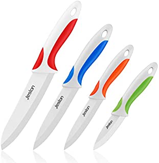 Jeslon Chef Knives Set, 4 Piece Multi Color Ceramic Knives, 3inch Paring Knife, 4inch Fruit Knife, 5inch Utility Knife, 6inch Chef Knife