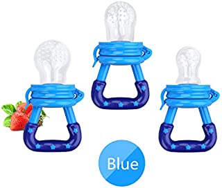 Baby Food Feeder 3 Pack Fresh Fruit Silicone Nipple Teething Toy Reusable Aching Gums Pacifier Blue by Mluchee