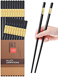 10 Pairs Reusable Chopsticks Dishwasher Safe,9.5 Inch Fiberglass Chop Sticks Multipack Metal Japanese Korean Chopsticks for food