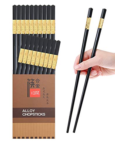 10 Pairs Reusable Chopsticks Dishwasher Safe,9.5 Inch Fiberglass Chop Sticks Multipack Metal Japanese Korean Chopsticks for food