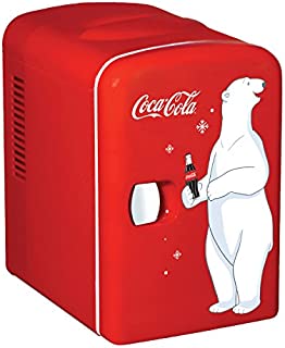 Coca-Cola KWC-4 4 Liter/6 Can Portable Fridge/Mini Cooler for Food, Beverages, Skincare-Use at Home, Office, Dorm, Car, Boat-AC, DC Plugs Included, red