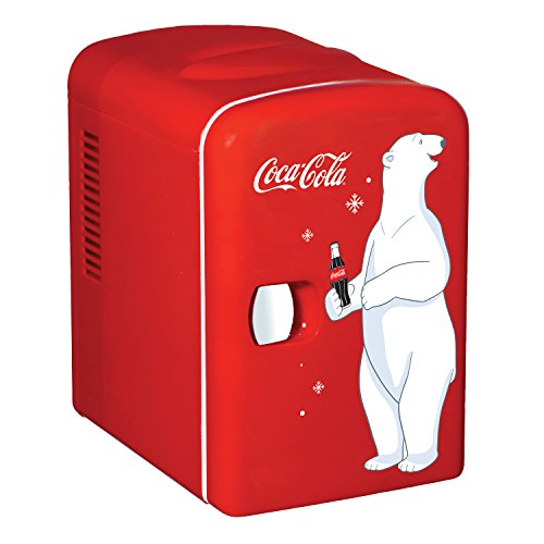 Coca-Cola KWC-4 4 Liter/6 Can Portable Fridge/Mini Cooler for Food, Beverages, Skincare-Use at Home, Office, Dorm, Car, Boat-AC, DC Plugs Included, red