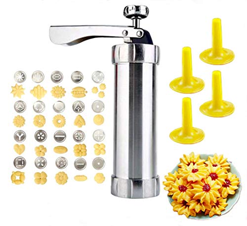 YOOUSOO Cookie Maker Cookie Press Gun, Kit Stainless Steel Biscuit Press Maker (with 20 Disc and 4 Nozzles) Homemade Baking Tool Biscuit Cake Dessert DIY Maker and Decoration