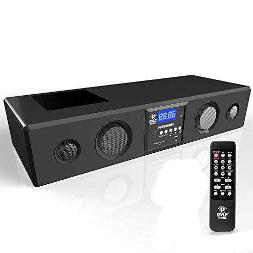 Pyle 3D Surround Bluetooth Soundbar - Sound System Bass Speakers Compatible to TV, USB, SD, FM Radio with 3.5mm AUX Input , Remote Control, For Home Theater, TV, - PSBV200BT,Black