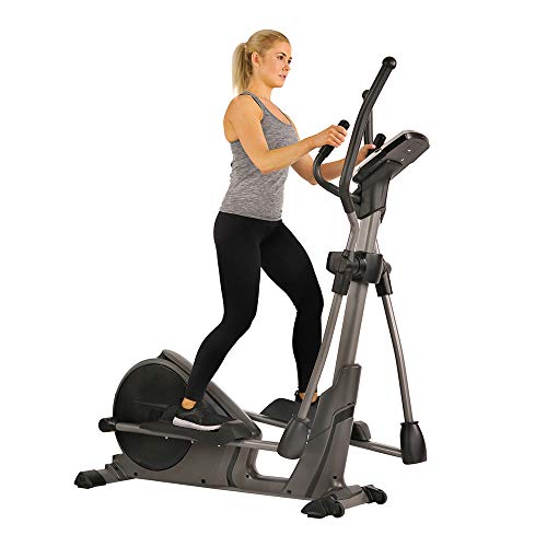 Sunny Health & Fitness Magnetic Elliptical Trainer Machine w/Device Holder, Programmable Monitor and Heart Rate Monitoring, 330 LB Max Weight - SF-E3912, Silver