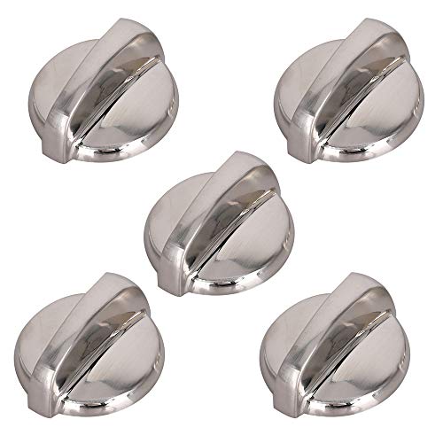 5 Pack WB03T10284 - Oven Electric Range Chrome Burner Infinite Knobs Stainless Steel Finish Compatible with GE Electric Range Switch Burner Replaces 1373043 AP4346312 AH2321076 EAP2321076 PS2321076