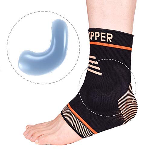 Thx4 Copper Infused Compression Ankle Brace, Silicone Ankle Sleeve Support, Pain Relief from Plantar Fasciitis, Achilles Tendonitis- Reduce Foot Swelling & Prevent Ankle Injuries-(Single)