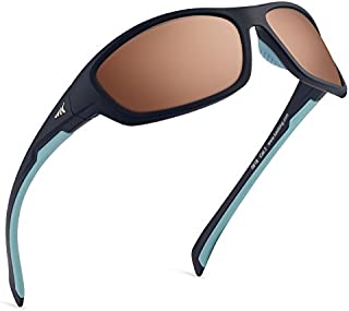 KastKing Hiwassee Polarized Sport Sunglasses for Men and Women, Matte Midnight Blue Frame, Copper Base Steel Mirror