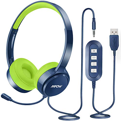 Mpow 071 Kid Headphone, 3.5MM & USB Headset with Microphone Noise Canceling, Lightweight Computer Headset with Volume Control, Fit for K12 School Virtual Learning, Language Lessons, Online Study