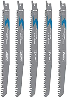 EZARC Wood Pruning Reciprocating Saw Blade 9-Inch Sharp Ground Teeth CRV Long Lifetime Sabre Saw Blades R931GS 5TPI (5-Pack)