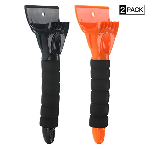 Portable Snow Removal for Windshield Ice Scraper Heavy-Duty Frost Snow Ice Removal for Windows Scratch-Free All Winter Conditions Easy Store for Any Size Vehical(2 Pack)