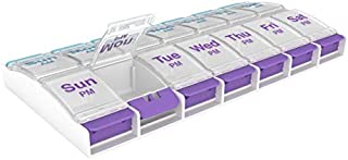 Ezy Dose Push Button (7-Day) Pill, Medicine, Vitamin Organizer | Weekly, 2 Times a Day, AM/PM | Large Compartments | Arthritis Friendly | Clear Lids