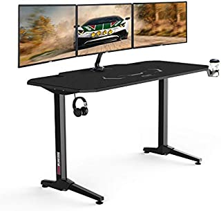 AuAg 55 inch Racing Style Gaming Desk Computer Desk Workstation T-Shaped Office PC Computer Sturdy Table with Free Mouse Pad, Cup Holder & Headphone Hook