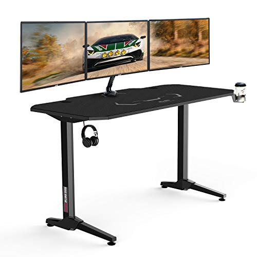 AuAg 55 inch Racing Style Gaming Desk Computer Desk Workstation T-Shaped Office PC Computer Sturdy Table with Free Mouse Pad, Cup Holder & Headphone Hook