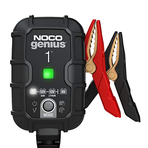 NOCO GENIUS1, 1-Amp Fully-Automatic Smart Charger, 6V And 12V Battery Charger, Battery Maintainer, Trickle Charger, And Battery Desulfator With Temperature Compensation