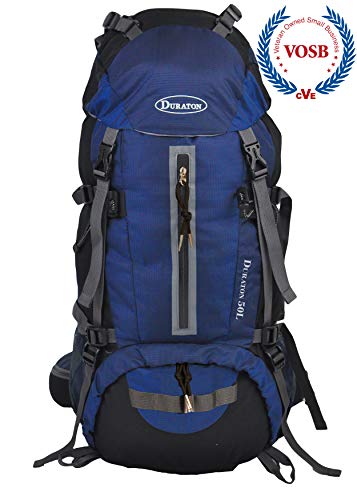 DURATON Hiking Backpack 50L, Water Resistant Light-Weight Day Pack for Backpacking Camping and Travel (Navy Blue)