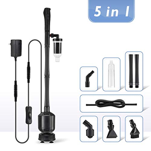 Hygger 396GPH Electric Aquarium Gravel Cleaner, 5 in 1 Automatic Fish Tank Cleaning Tool Set Vacuum Water Changer Sand Washer Filter Siphon Adjustable Length DC 12V 20W