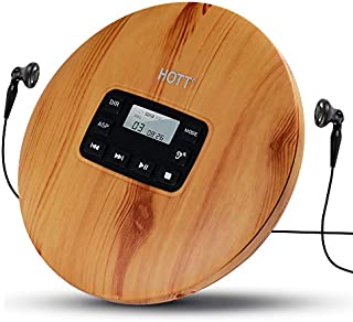 CD Player Portable, HOTT Small CD Player with Headphones, Personal Compact Discman CD Player Walkman Music CD Player, LCD Display, Electronic Skip Protection and Anti-Shock Function  Wood