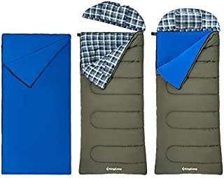 KingCamp 3-in-1 Rectangle Flannel Sleeping Bag Oversize 96.4×35.4 3-4 Season 100% Cotton Comfort Loft 600 g/M2 Sleeping Bags with Washable Liner, Pillow and Portable Handbag for Camping