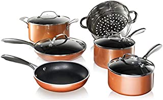 Gotham Steel Copper Cast 10 Piece Pots and Pans Set with Ultra Nonstick Diamond Surface, Includes Frying Pans, Stock Pots, Saucepans & More, Stay Cool Handles, Oven & Dishwasher Safe, 100% PFOA Free