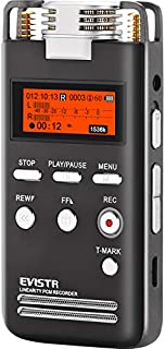 EVISTR Digital Voice Recorder 8GB L53-1536KPBS PCM Stereo Audio Recording Device Portable Dictaphone Microphone Gain Controllable Noise Reduction