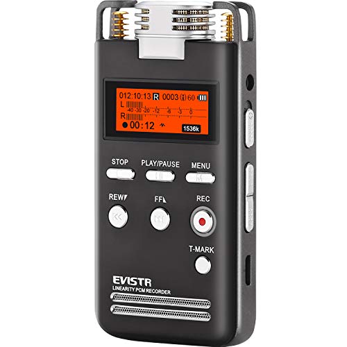 EVISTR Digital Voice Recorder 8GB L53-1536KPBS PCM Stereo Audio Recording Device Portable Dictaphone Microphone Gain Controllable Noise Reduction