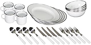 Stansport Enamel Camping Tableware Set-24 Pieces-White with Blue Specs