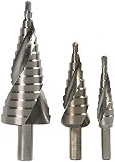 set of 3 HSS6542 M2 Steel Spiral Groove Step Drill Bit Set for Stainless Steel Metal Wood Hole