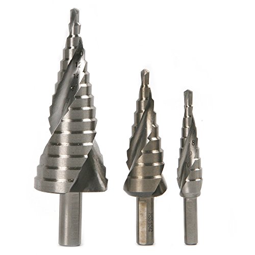 set of 3 HSS6542 M2 Steel Spiral Groove Step Drill Bit Set for Stainless Steel Metal Wood Hole