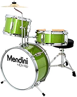 Mendini by Cecilio 13 inch 3-Piece Kids/Junior Drum Set with Throne, Cymbal, Pedal & Drumsticks (Green Metallic)