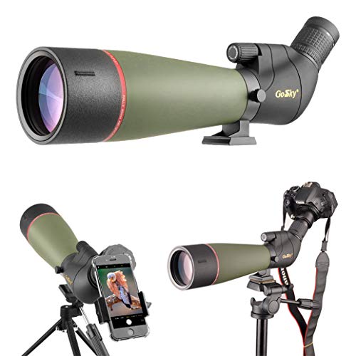 Gosky 2019 Updated Newest Spotting Scope with Tripod, Carrying Bag - BAK4 Angled Scope for Target Shooting Hunting Bird Watching Wildlife Scenery (20-60x80 Scope+Phone Mount+SLR Mount for Canon)