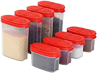 Clear Plastic Empty Spice Container Spice Jars with Lid  Kitchen Bottle Dispenser Store Spice,Herb,Rub,Sugar,Salt,Pepper 2 Way Lids Sift/Pour ShakerRefillable Airtight Jar Red Cap 8 pk.4 mini 4 big