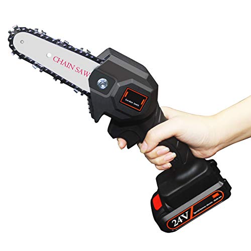 Mini Chainsaw 4 Inch Cordless Electric Protable Chainsaw with Brushless Motor, One-Hand Lightweight, Pruning Shears Chainsaw for Tree Branch Wood Cutting (Chainsaw+ 1 Batteries+ 1 Chains)