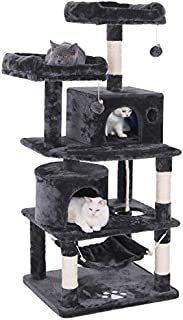 BEWISHOME Cat Tree Condo Tower Kitten Furniture Activity Center Pet Kitty Play House with Sisal Scratching Posts Perches Hammock Grey MMJ01B