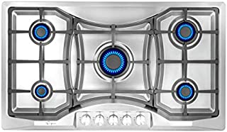 Empava 36 in. Gas Stove Cooktop 5 Italy Sabaf Sealed Burners NG/LPG Convertible in Stainless Steel, 36 Inch