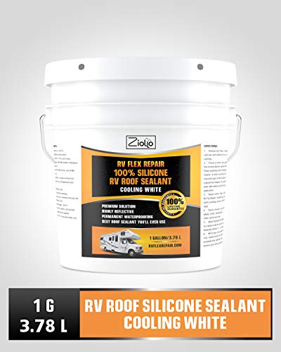 Ziollo RV Flex Repair 100% Silicone RV Roof Sealant Coating | 1 Gallon | Cool White | for EPDM Rubber, Metal, Fiberglass | Waterproof | Motorhome, Trailer, Camper (Cooling White, 1 Gallon)