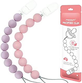 Panny & Mody Pacifier Clip Silicone Soother Chain for Baby Girls Soothie Pacifiers (Pink/Purple, 0-36 Months, 2 Count)