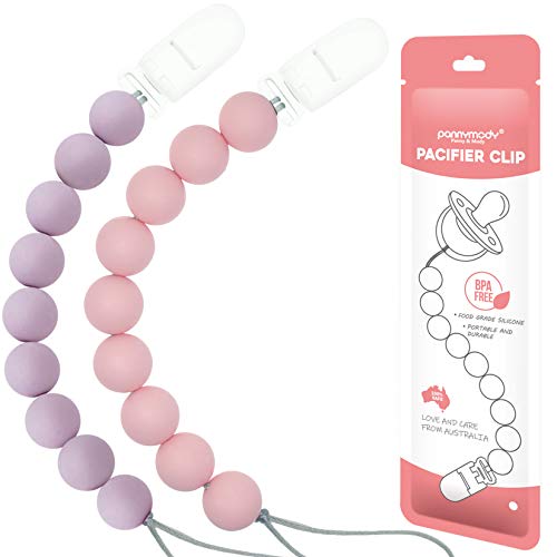 Panny & Mody Pacifier Clip Silicone Soother Chain for Baby Girls Soothie Pacifiers (Pink/Purple, 0-36 Months, 2 Count)